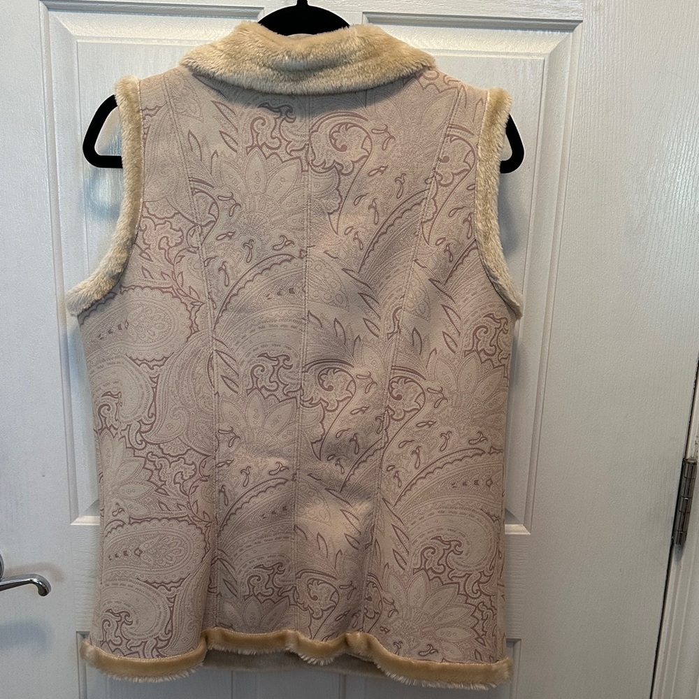 Coldwater Creek Beige & Cream Patterned Vegan Suede & Faux Fur Vest Size M - Picture 4 of 5